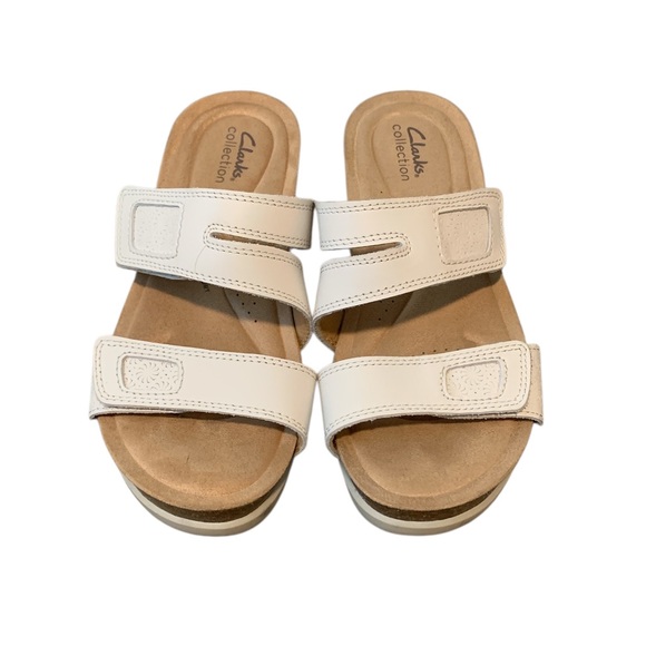 Clarks white slip on sandals size 8.5 adjustable strap comfort casual travel - Picture 2 of 8